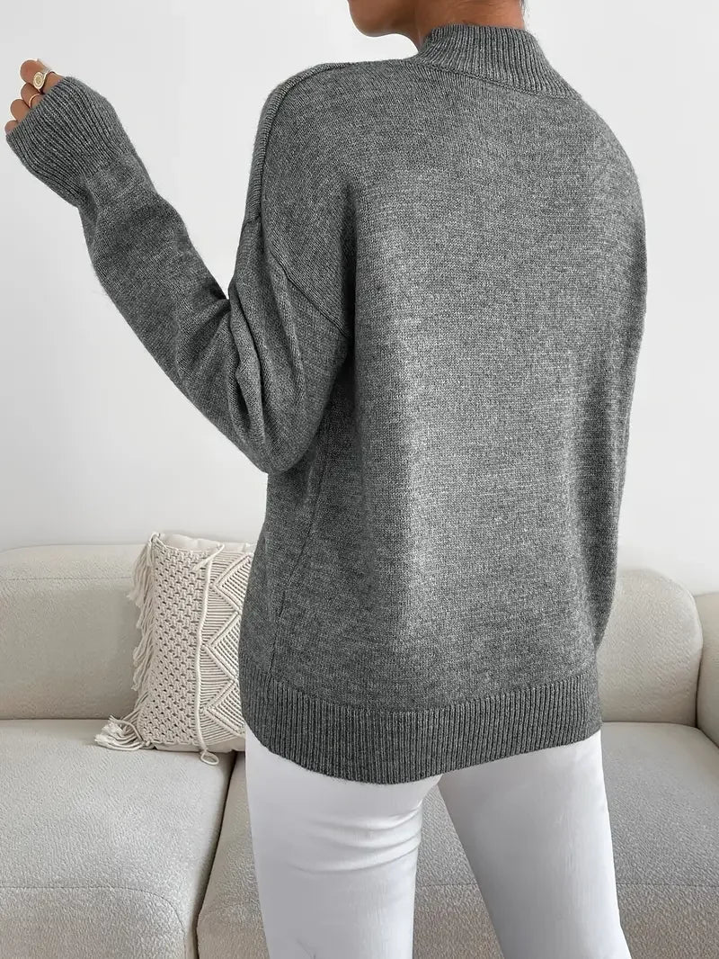 Half Turtleneck Solid Color Long Sleeve Knitted Sweater - LA FEMME WANDERER