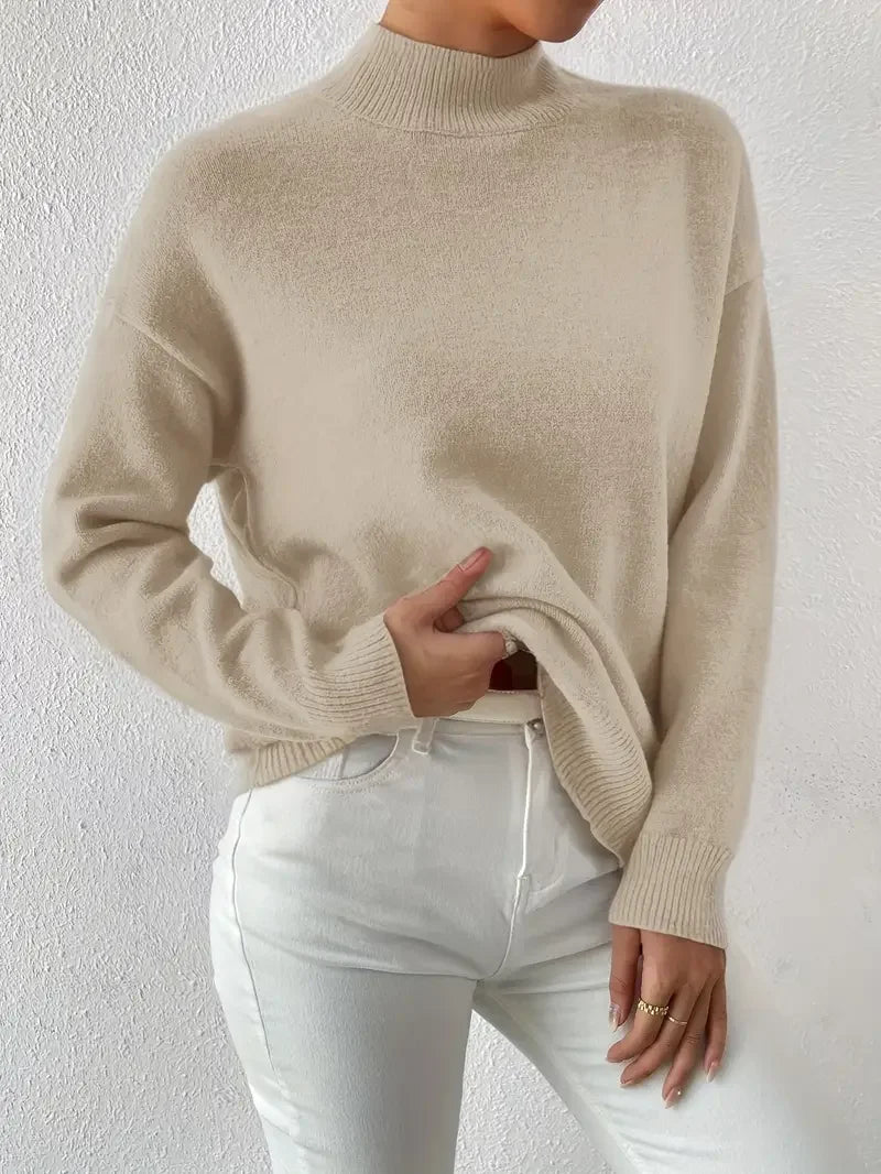 Half Turtleneck Solid Color Long Sleeve Knitted Sweater - LA FEMME WANDERER