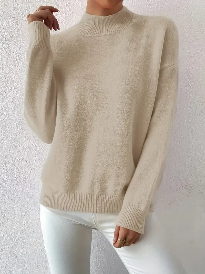 Half Turtleneck Solid Color Long Sleeve Knitted Sweater - LA FEMME WANDERER