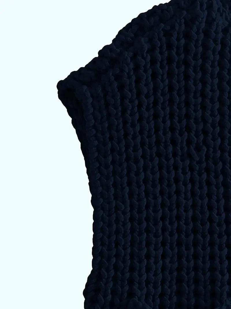 Pocket Sleeveless Short Knitted Cardigan Vest - LA FEMME WANDERER