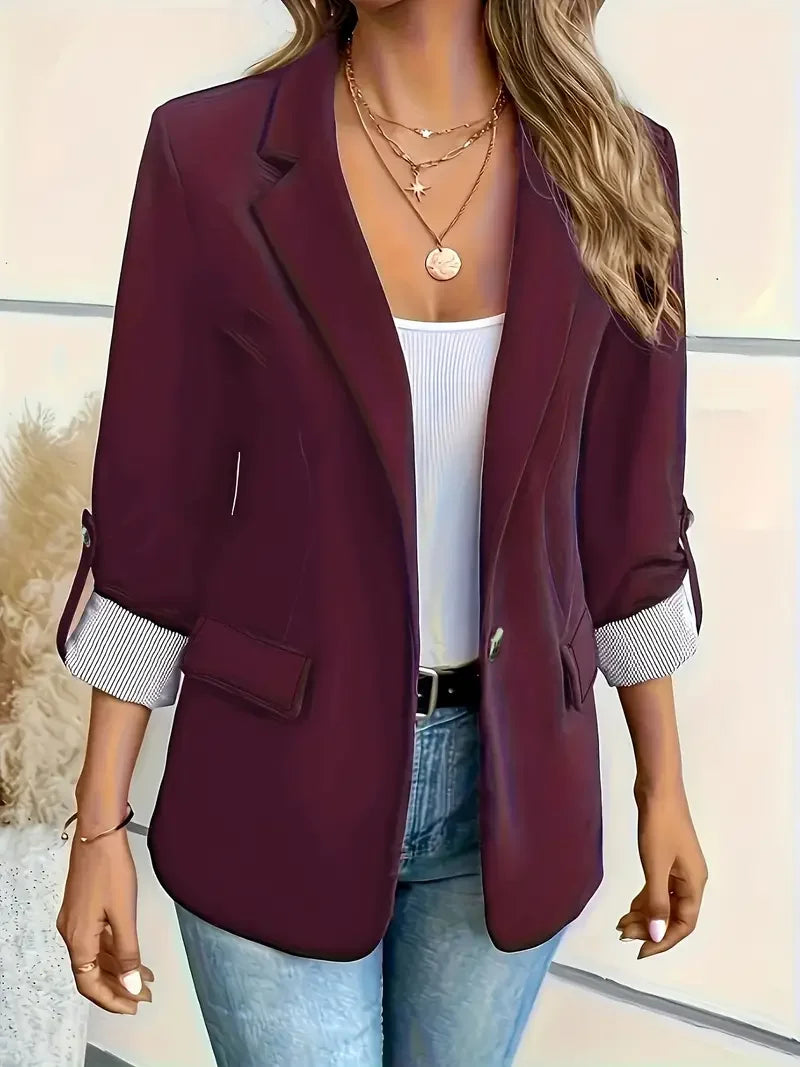 Solid Color All-matching Long Sleeve Blazer - LA FEMME WANDERER