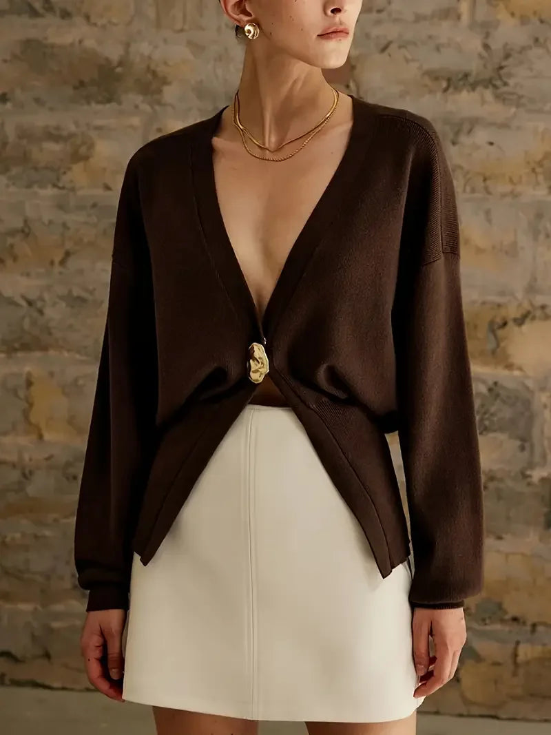 One Button Long Sleeve Waist-controlled Top