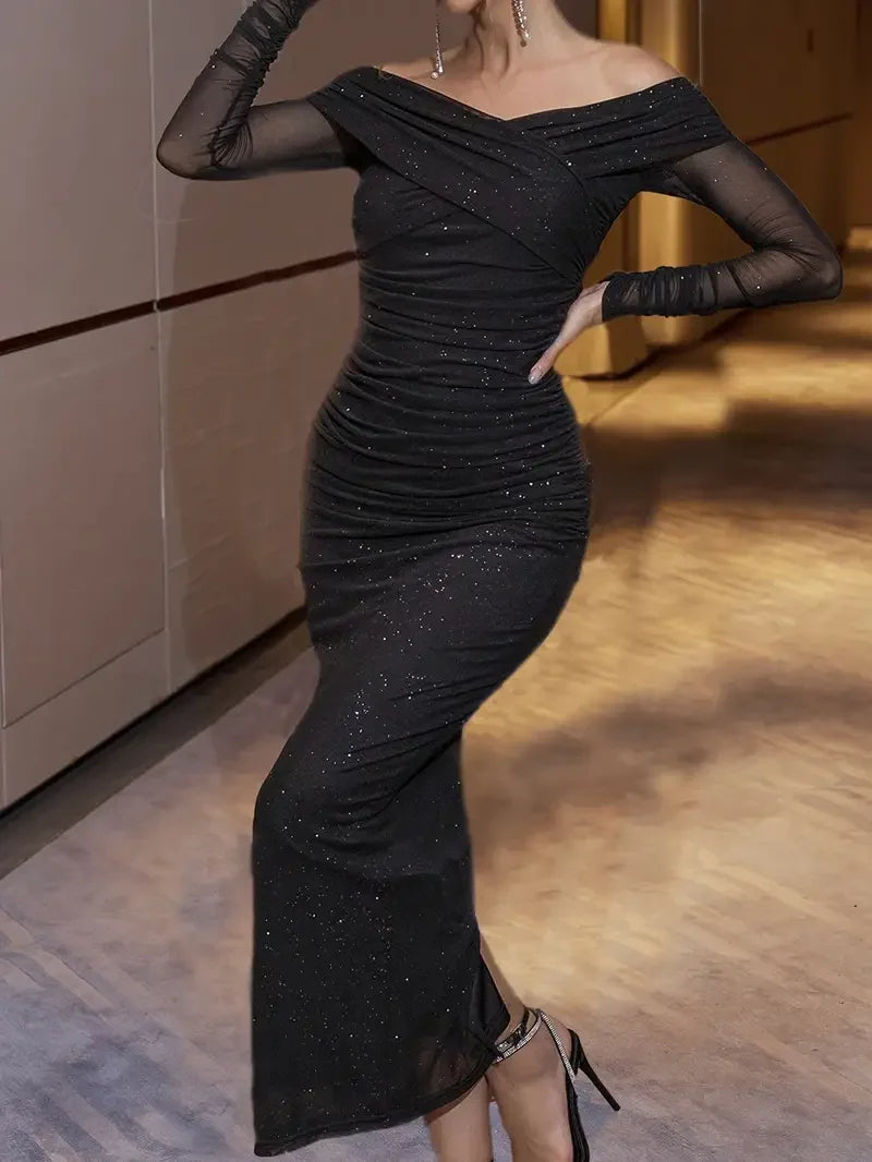 Tube Top Long Sleeve Mesh Dress - LA FEMME WANDERER