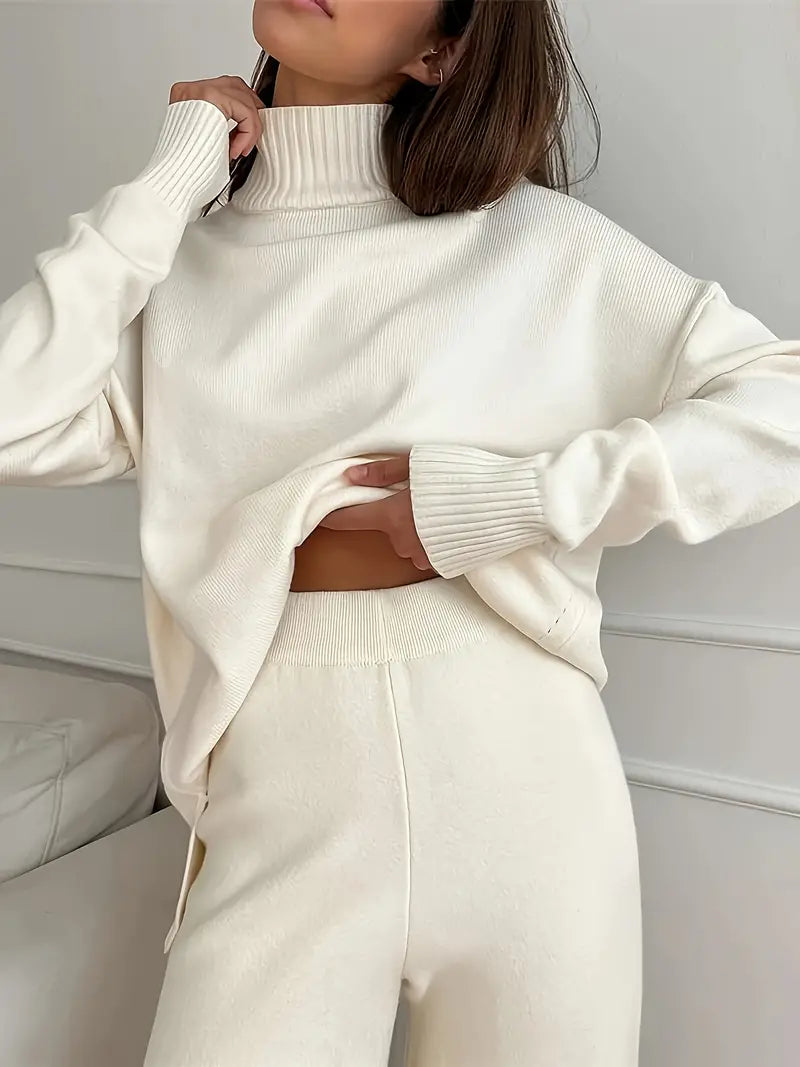 Solid Color Turtleneck Knitting Matching Set - LA FEMME WANDERER