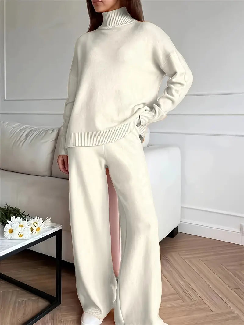 Solid Color Turtleneck Knitting Matching Set - LA FEMME WANDERER