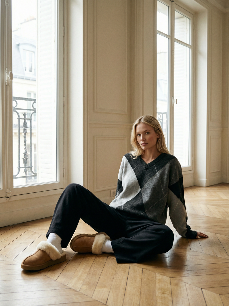 Diamond Grid Colorblock Knit Pullover