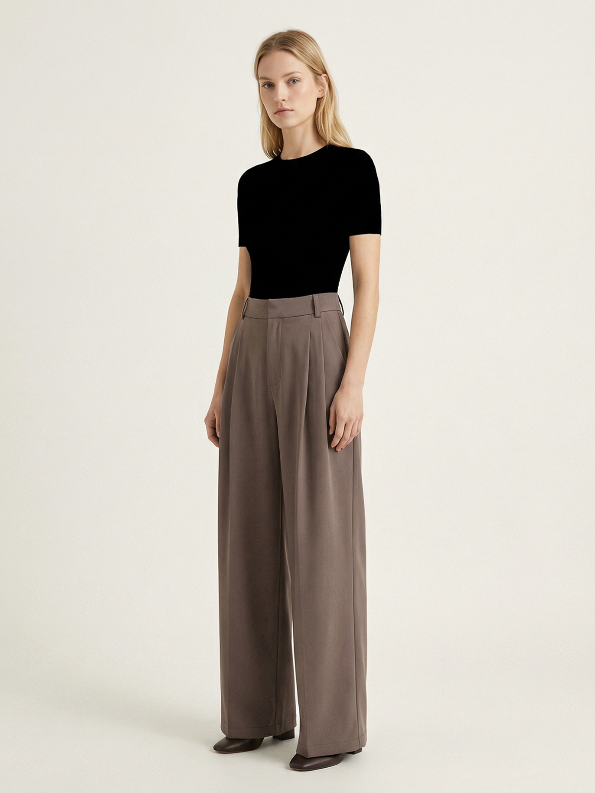 Double Pleat High Waist Wide Leg Trousers