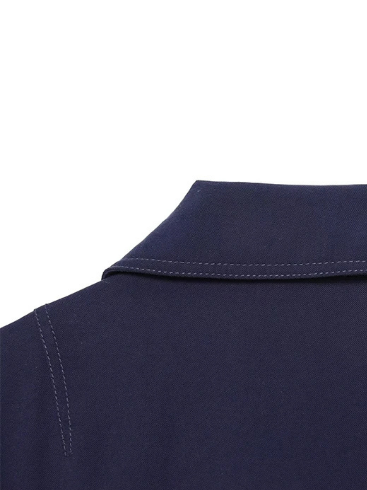 Navy Cropped Double Breasted Trench Jacket With Vintage Lapel Collar Long Sleeves