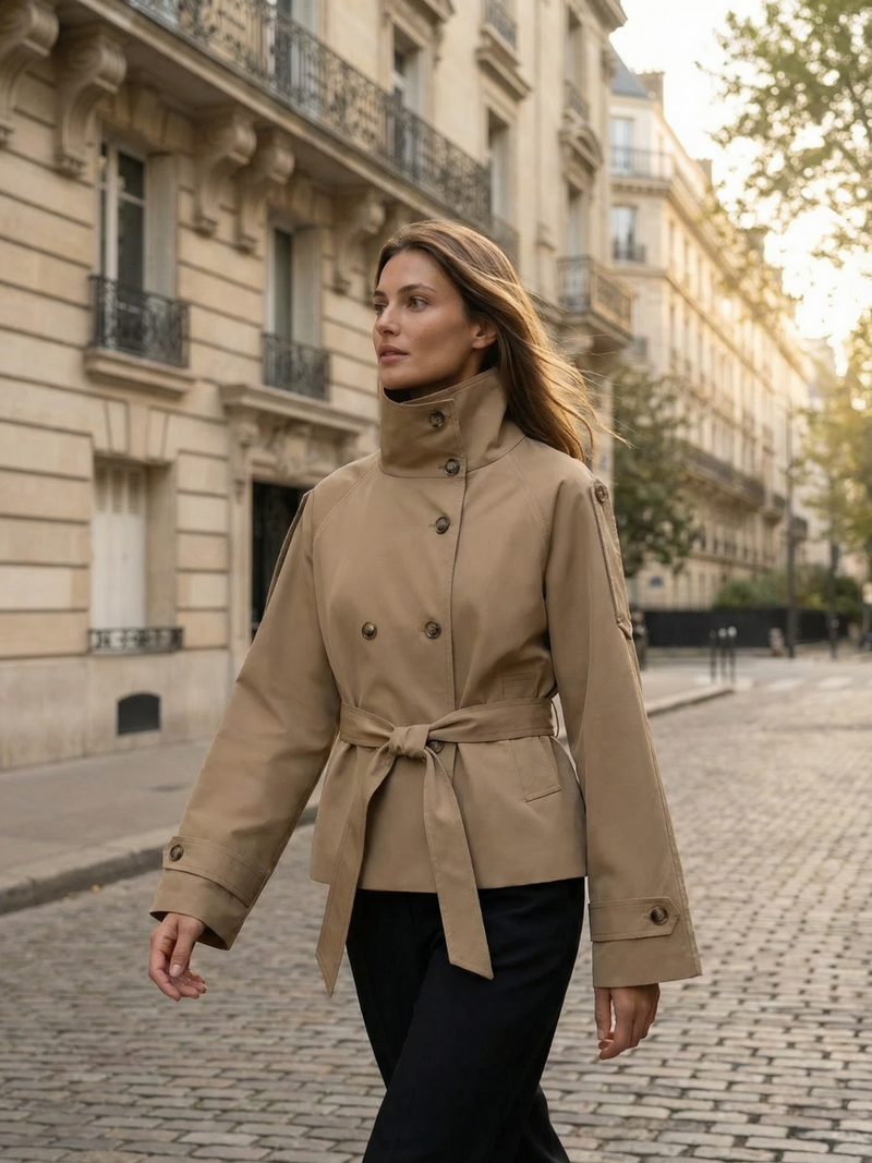 Zweireihiger Trenchcoat mit Schnürung, Khaki