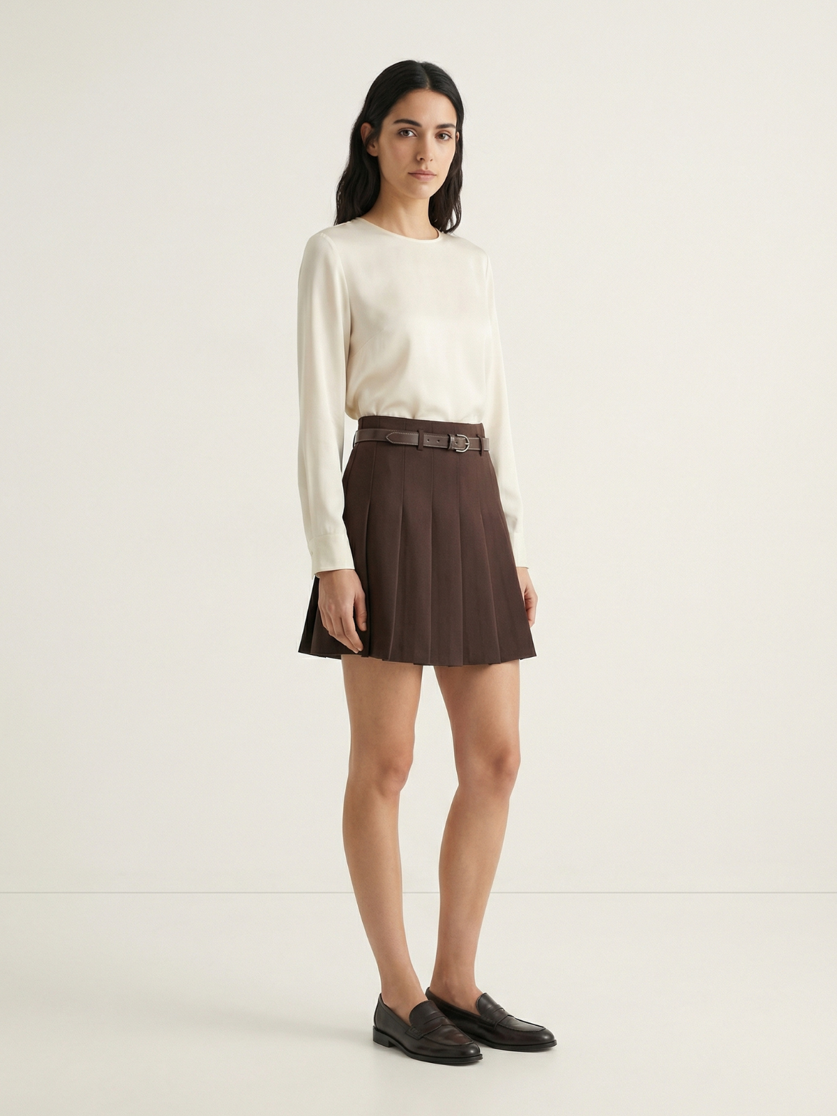 Belted High Waist Pleated Mini Skirt