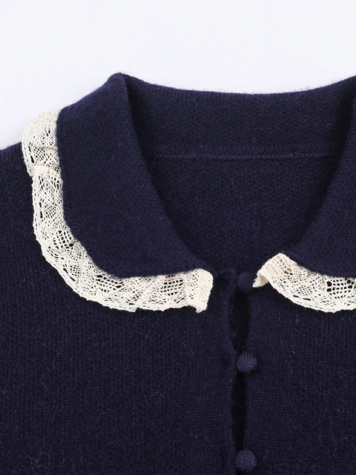 Retro Lace Collar Knit Cardigan Coat For Women With Long Sleeves