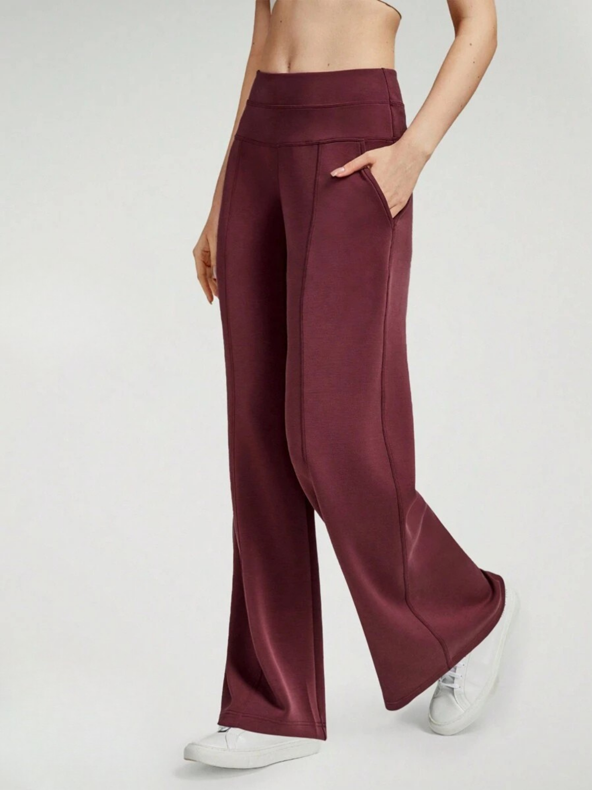Modal-Seide Loungehose mit weitem Bein, hohem Bund und Taschen für Komfort und Stil im Alltag