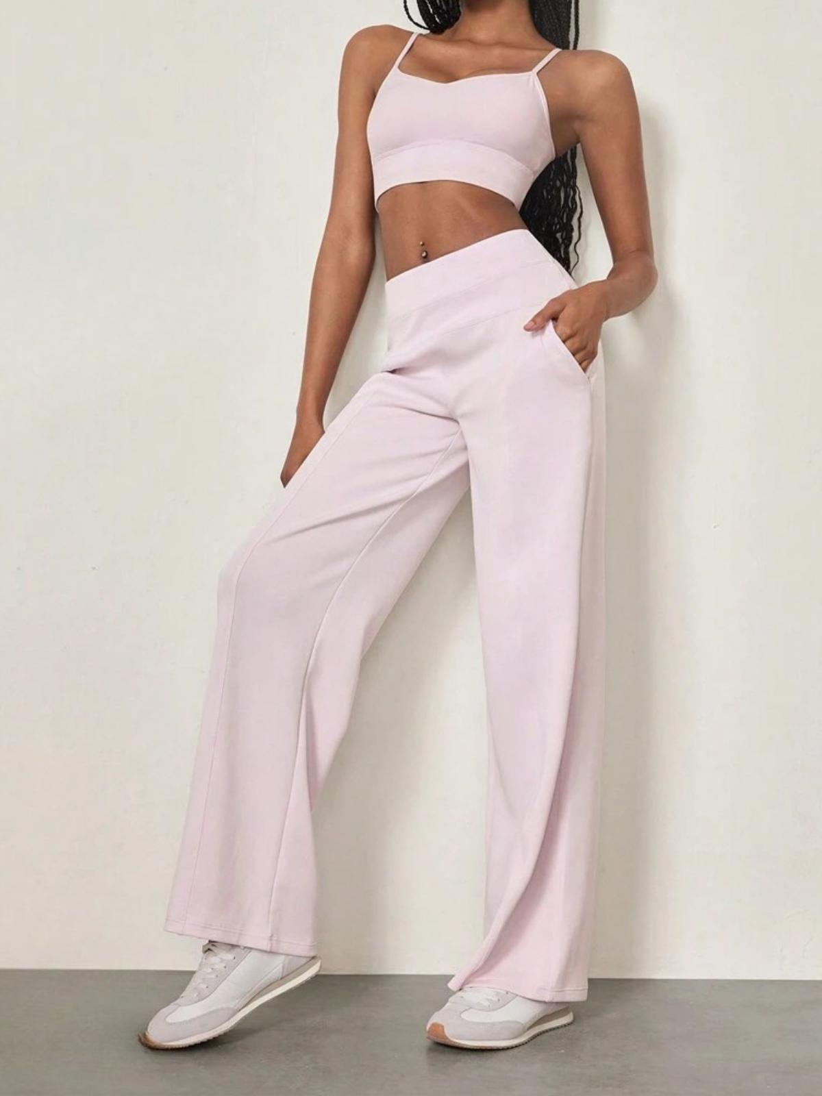 Modal-Seide Loungehose mit weitem Bein, hohem Bund und Taschen für Komfort und Stil im Alltag