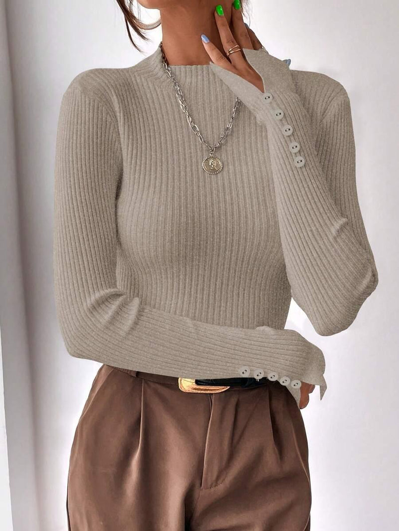 Ribbed Mock Neck Sweater For Fall And Winter Comfort Daily