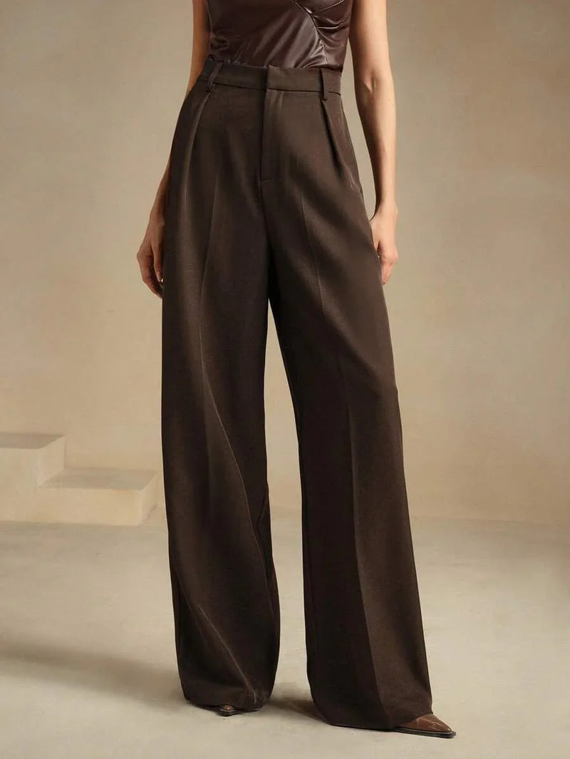 High Waist Wide Leg Trousers With Pleats And Zipper