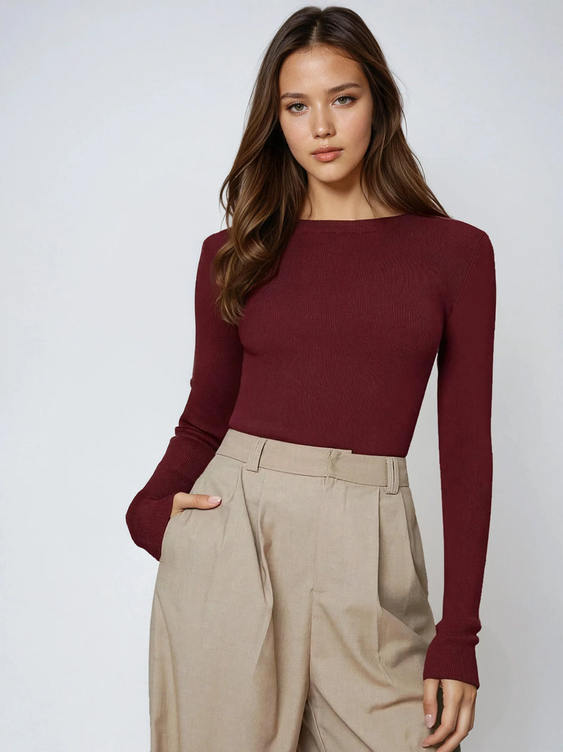 Versatile Stretchy Fitted Long Sleeve Sweater For Work