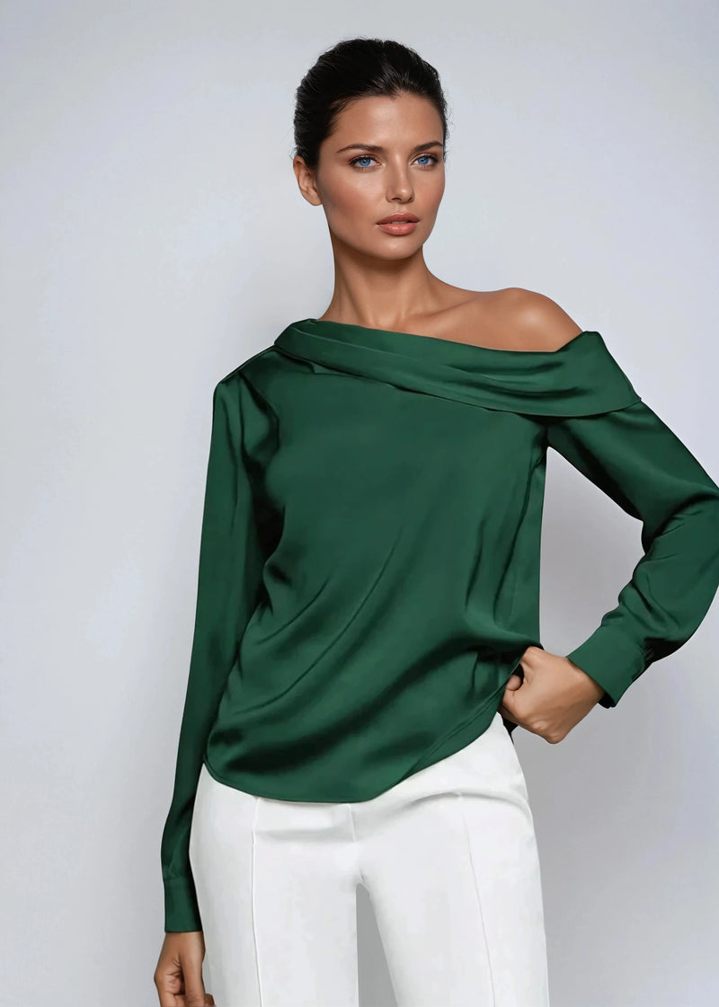 Elegante Satinbluse mit drapierter, gerüschter Silhouette