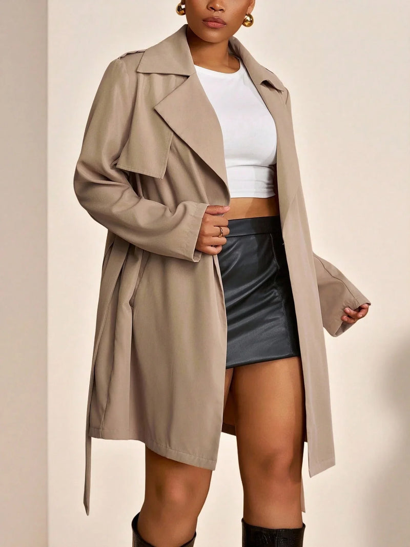 Plus Size Trenchcoat Zweiteiler Gürtel Beige Minimalistisch