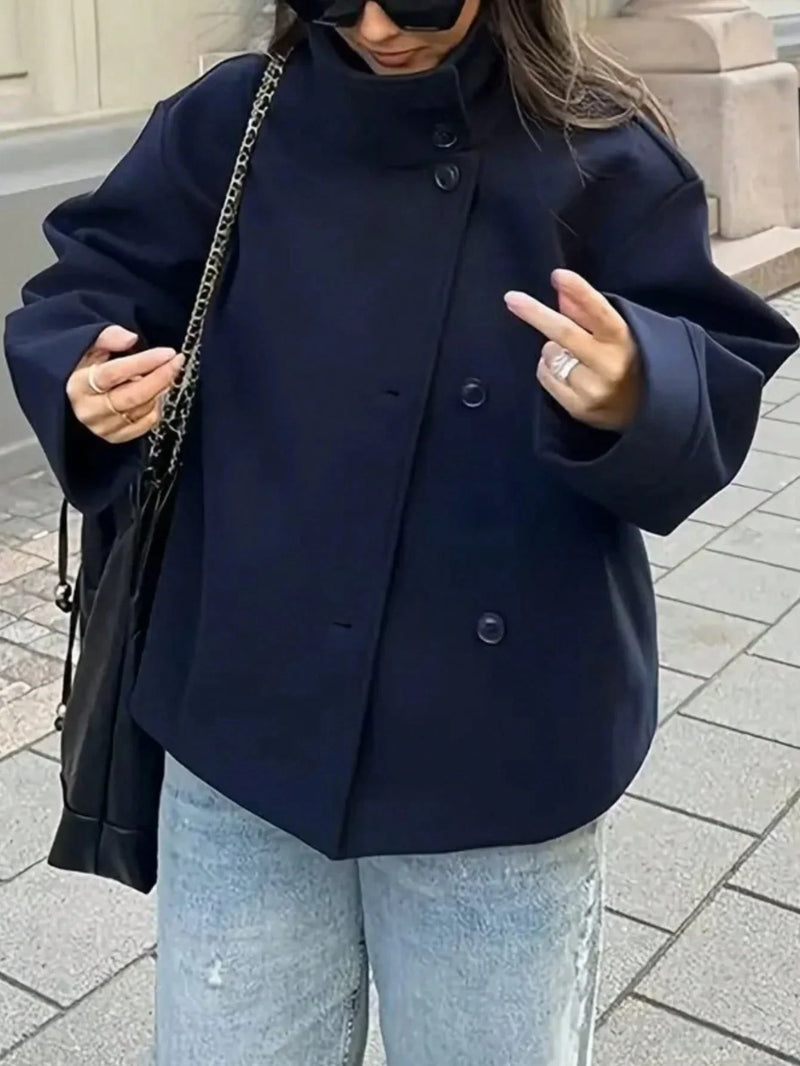 Wool Blend Coat With Front Buttons Loose Fit Chic Casual
