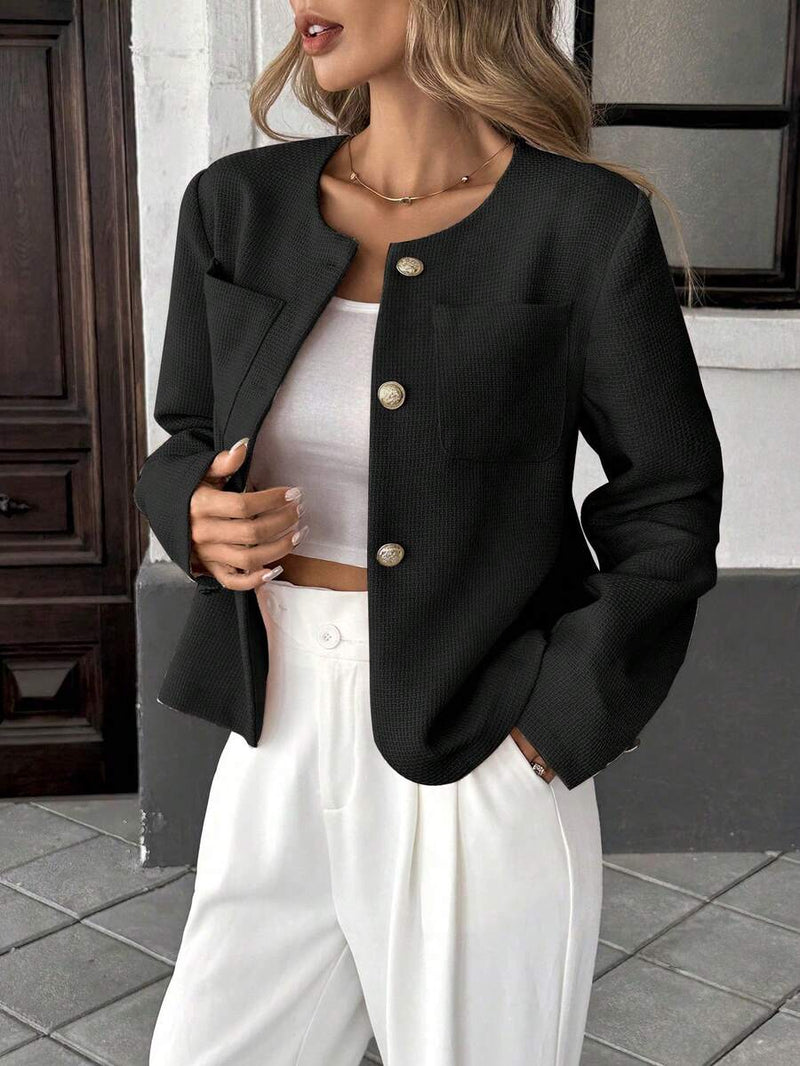 Rundhals-Langarmjacke für Damen, normale Passform, lässige Oberbekleidung für Frühling und Sommer