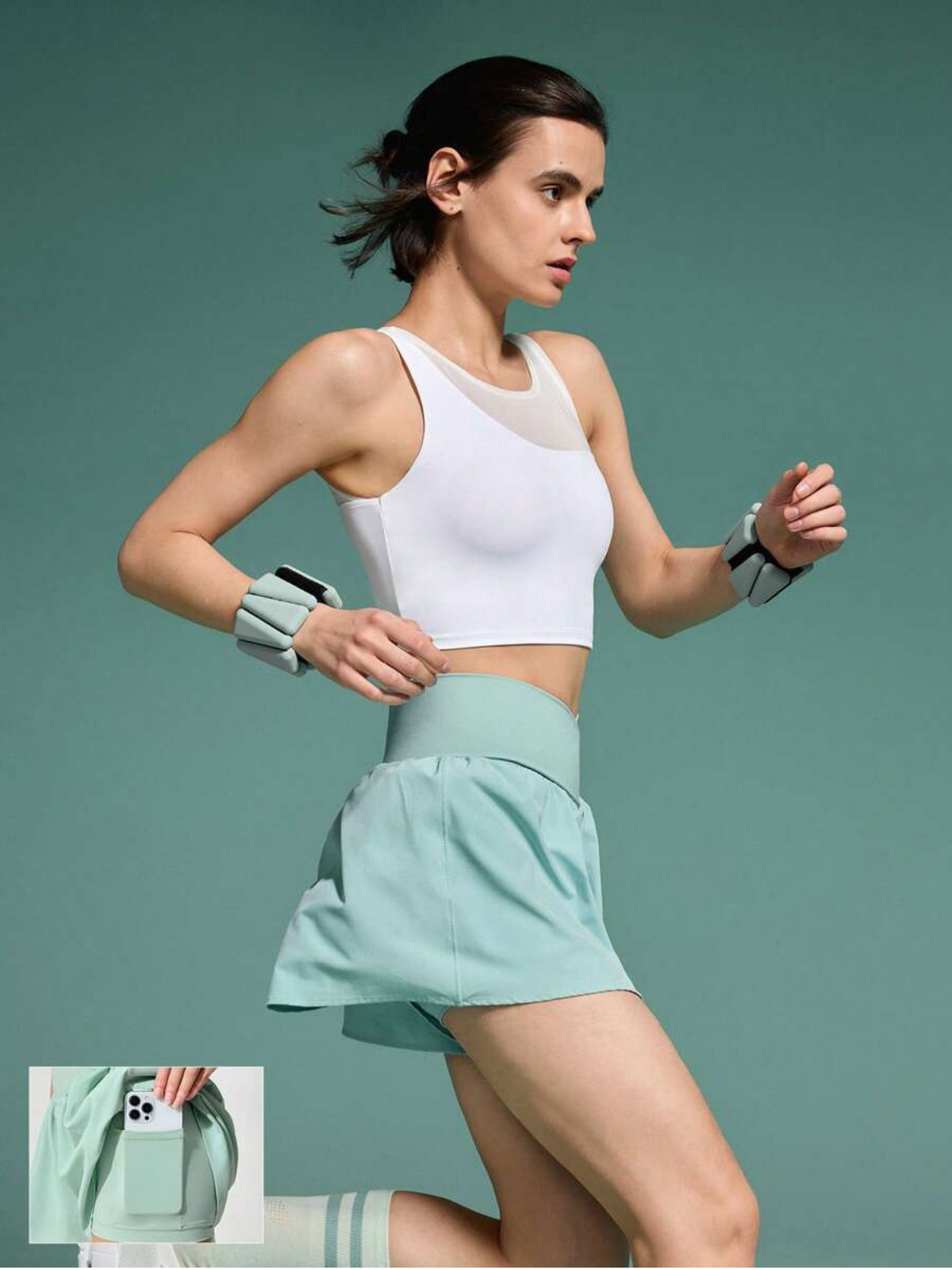 Schweißabweisende Laufshorts mit mittelhohem Bund, Taschen und schnelltrocknend