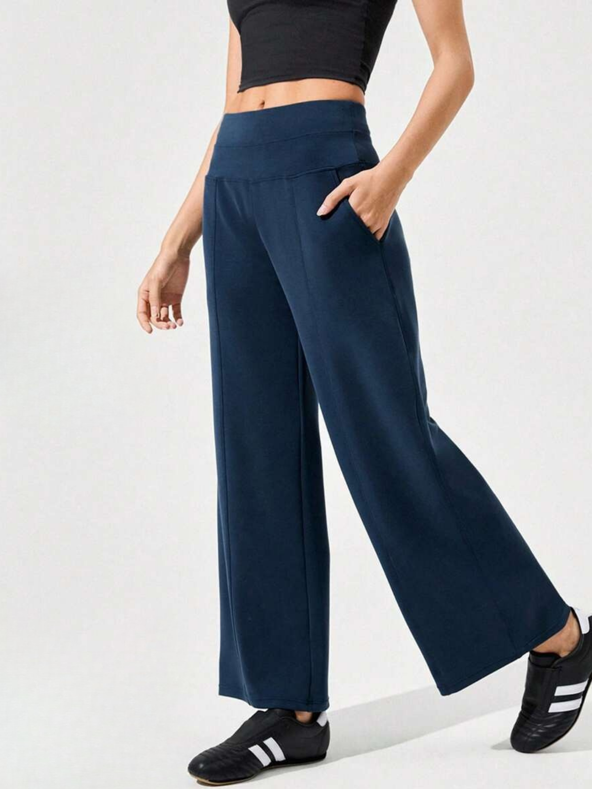 Modal-Seide Loungehose mit weitem Bein, hohem Bund und Taschen für Komfort und Stil im Alltag