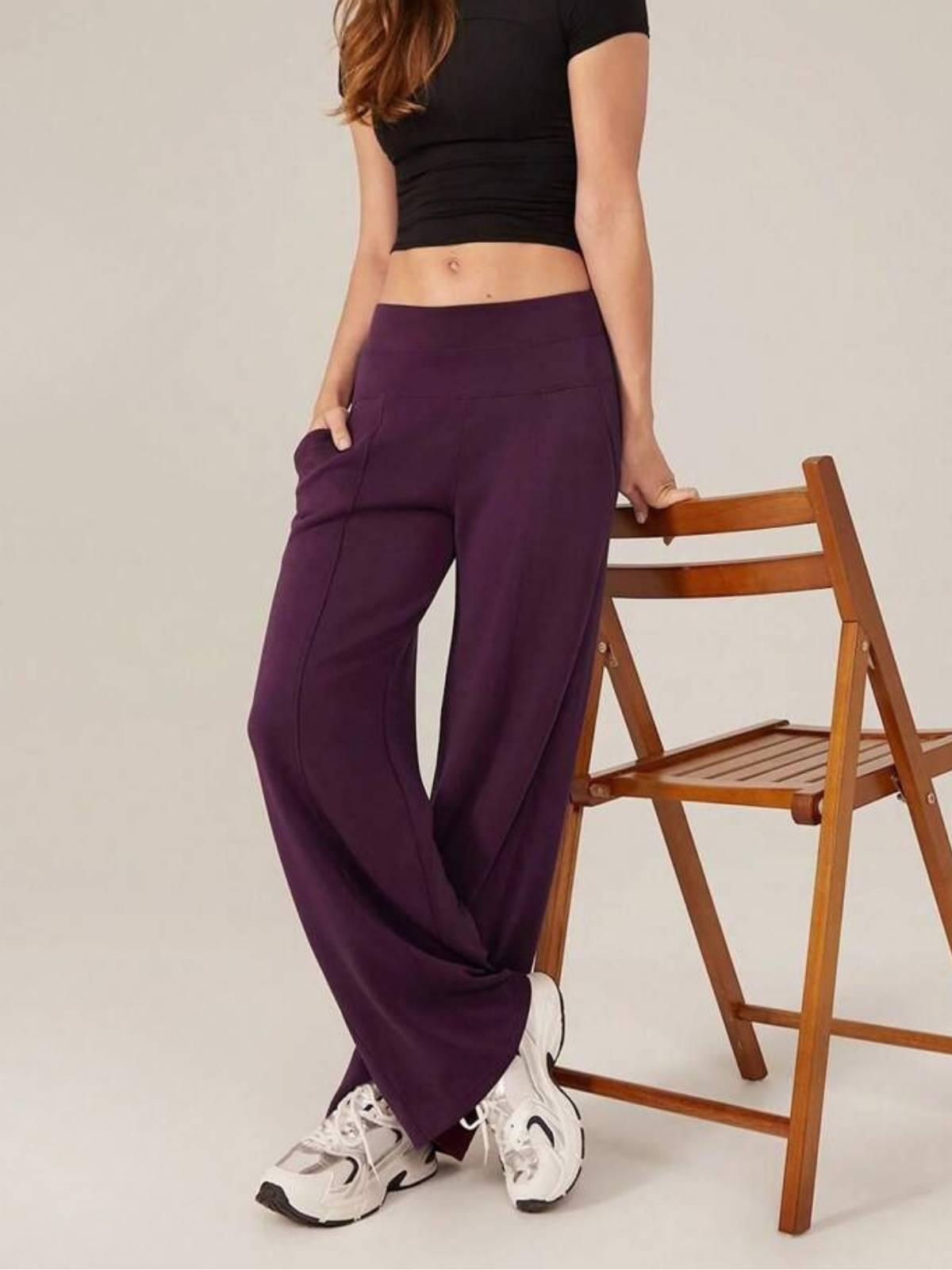Modal-Seide Loungehose mit weitem Bein, hohem Bund und Taschen für Komfort und Stil im Alltag