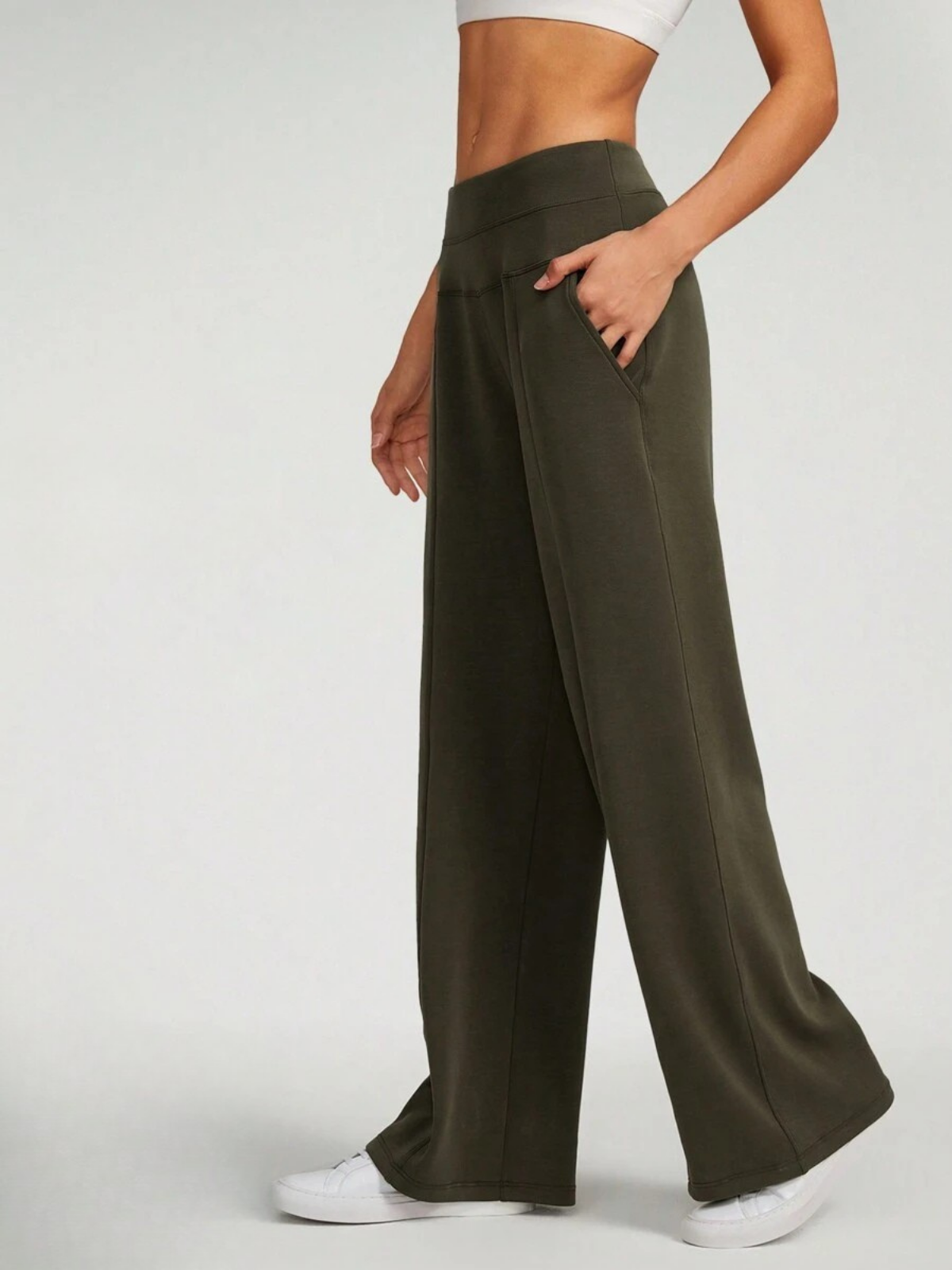Modal-Seide Loungehose mit weitem Bein, hohem Bund und Taschen für Komfort und Stil im Alltag