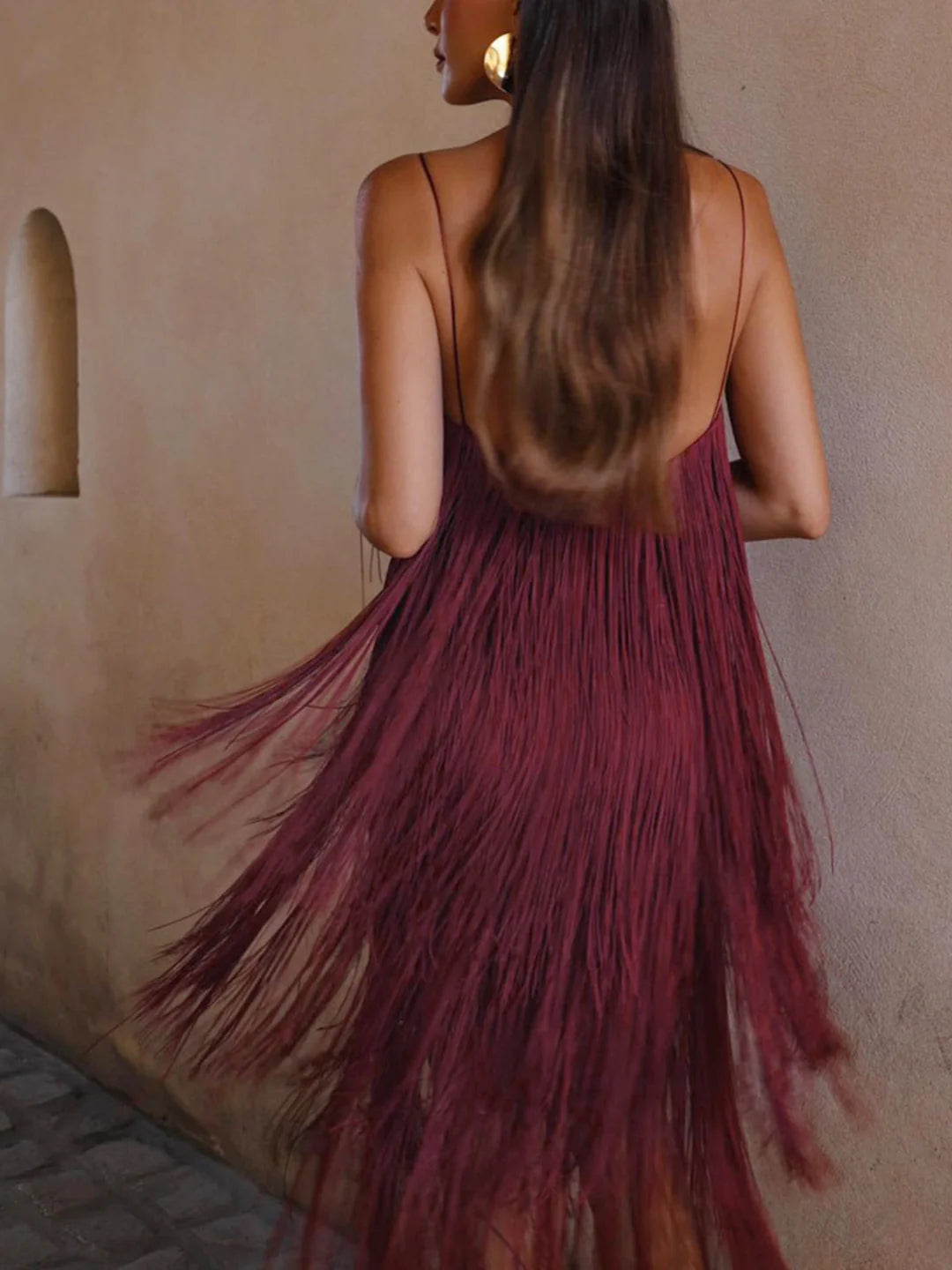 Florence Fringed Open Back Short Dress - LA FEMME WANDERER
