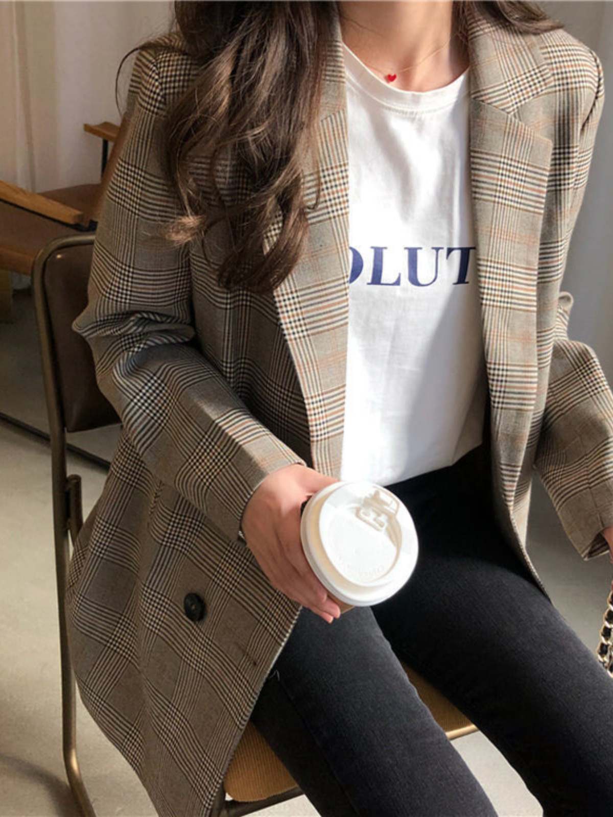 Collar Plaid Blazer - LA FEMME WANDERER