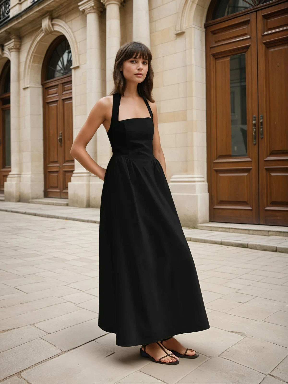 Simple and Chic Cotton & Linen Halter A Line Long Dress - LA FEMME WANDERER