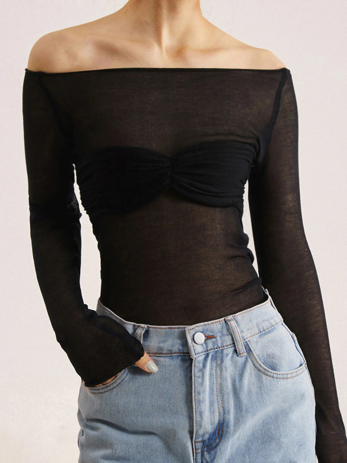 Nostalgia Off-Shoulder Mesh Long Sleeve Shirt - LA FEMME WANDERER