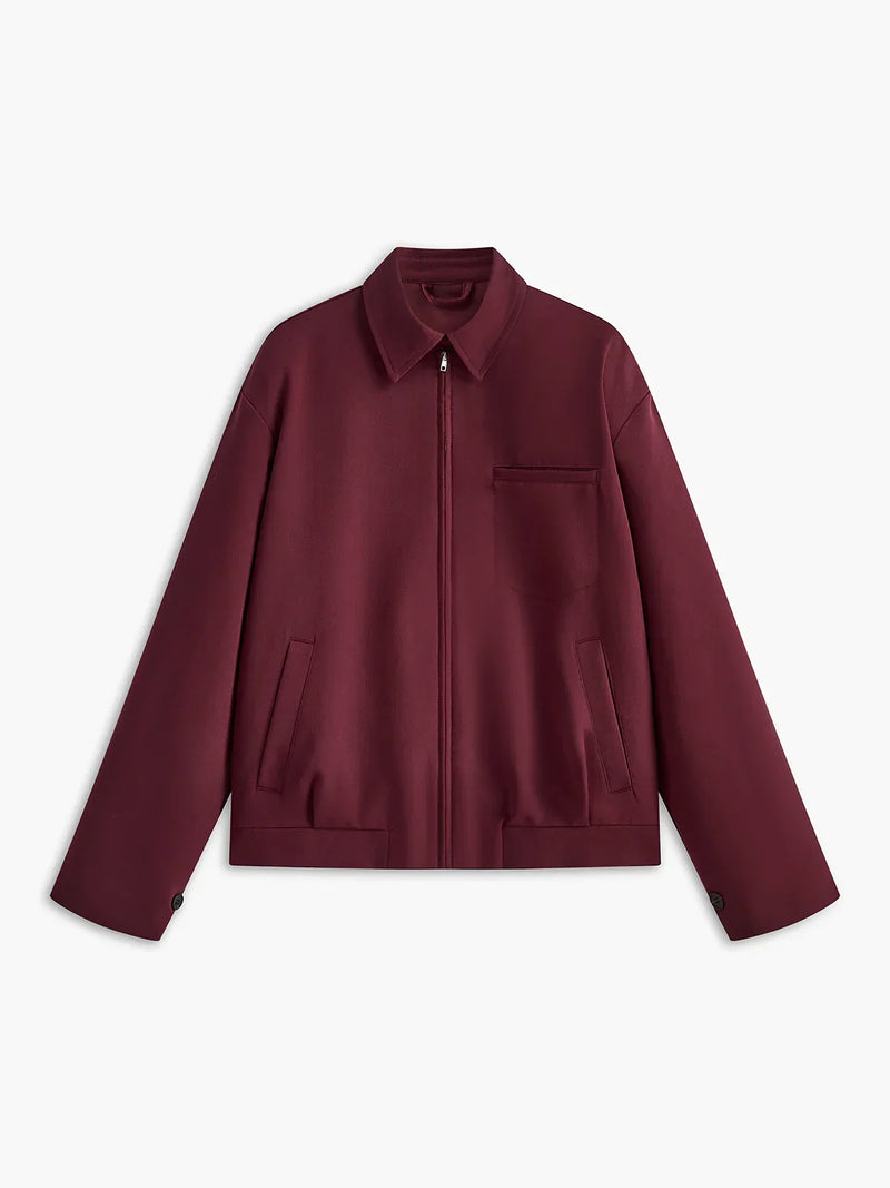 Vintage Lapel Zipper Burgundy Jacket