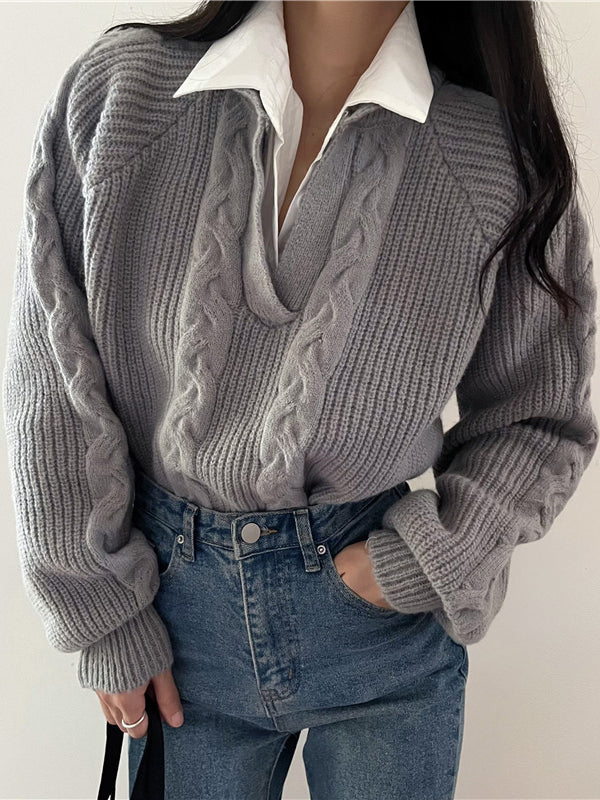 2 in 1 Twist Polo Sweater - LA FEMME WANDERER