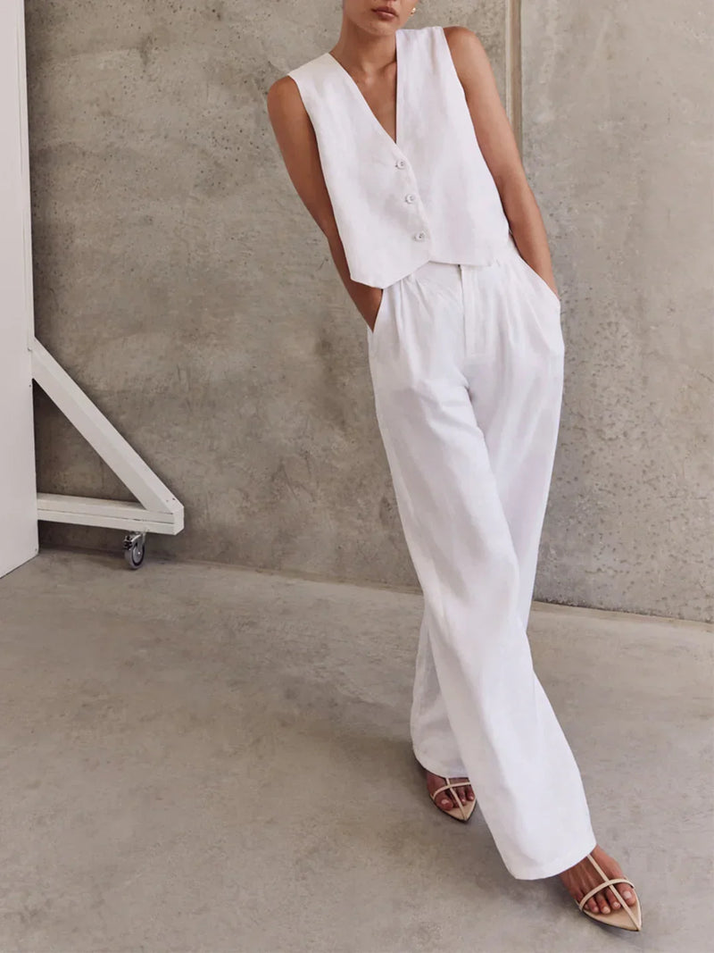 Zweiteiliges Set aus ärmelloser Weste und Hose aus Leinen