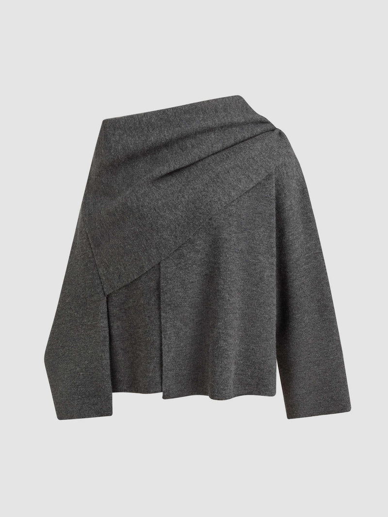 Knit Asymmetrical Neck Split Cardigan