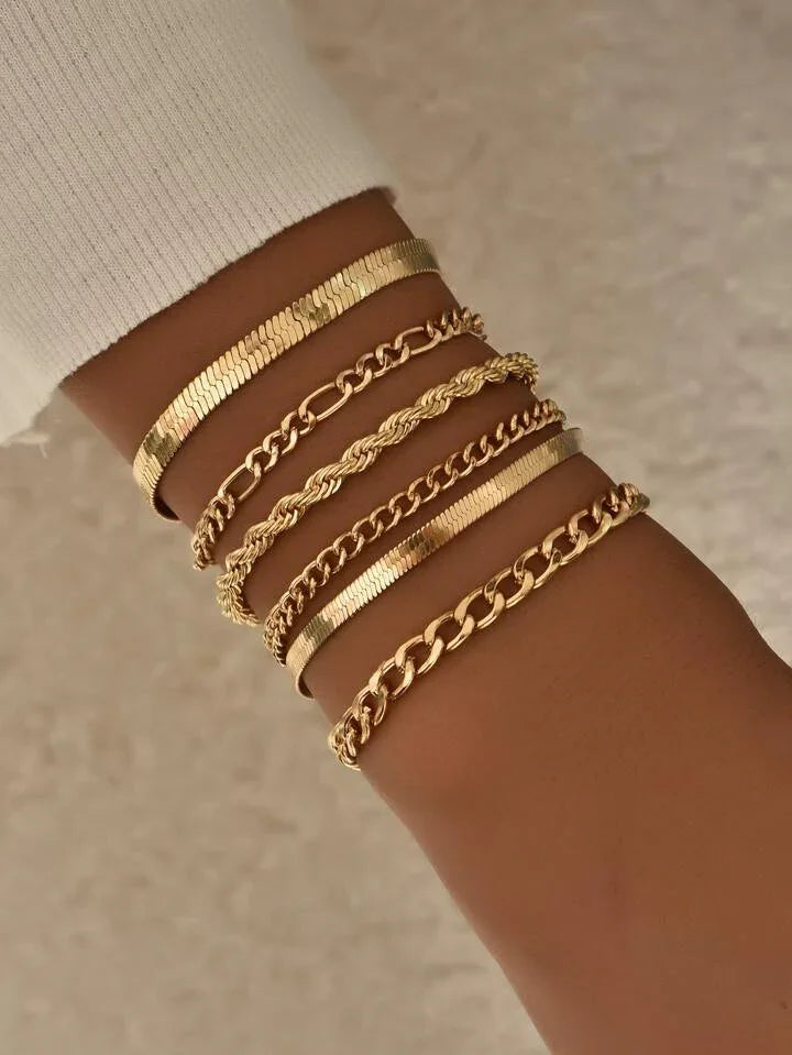 Golden Glow Stack – 6-teiliges Armbandset