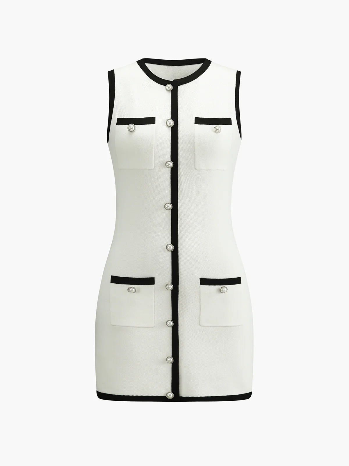 Multi Pocket Button Sleeveless Short Sweater Dress - LA FEMME WANDERER