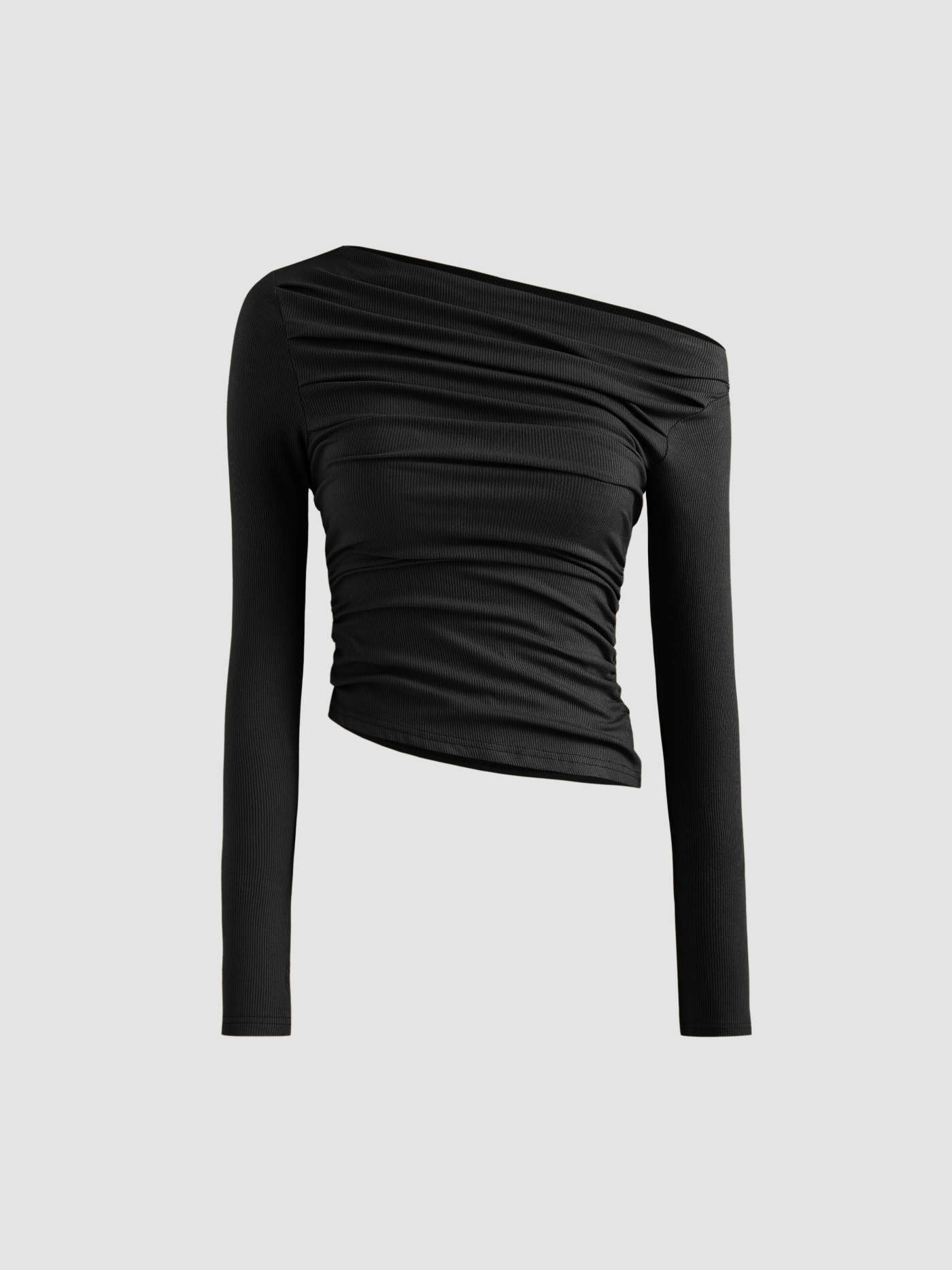 Solid Asymmetrical Neck Long Sleeve Top - LA FEMME WANDERER