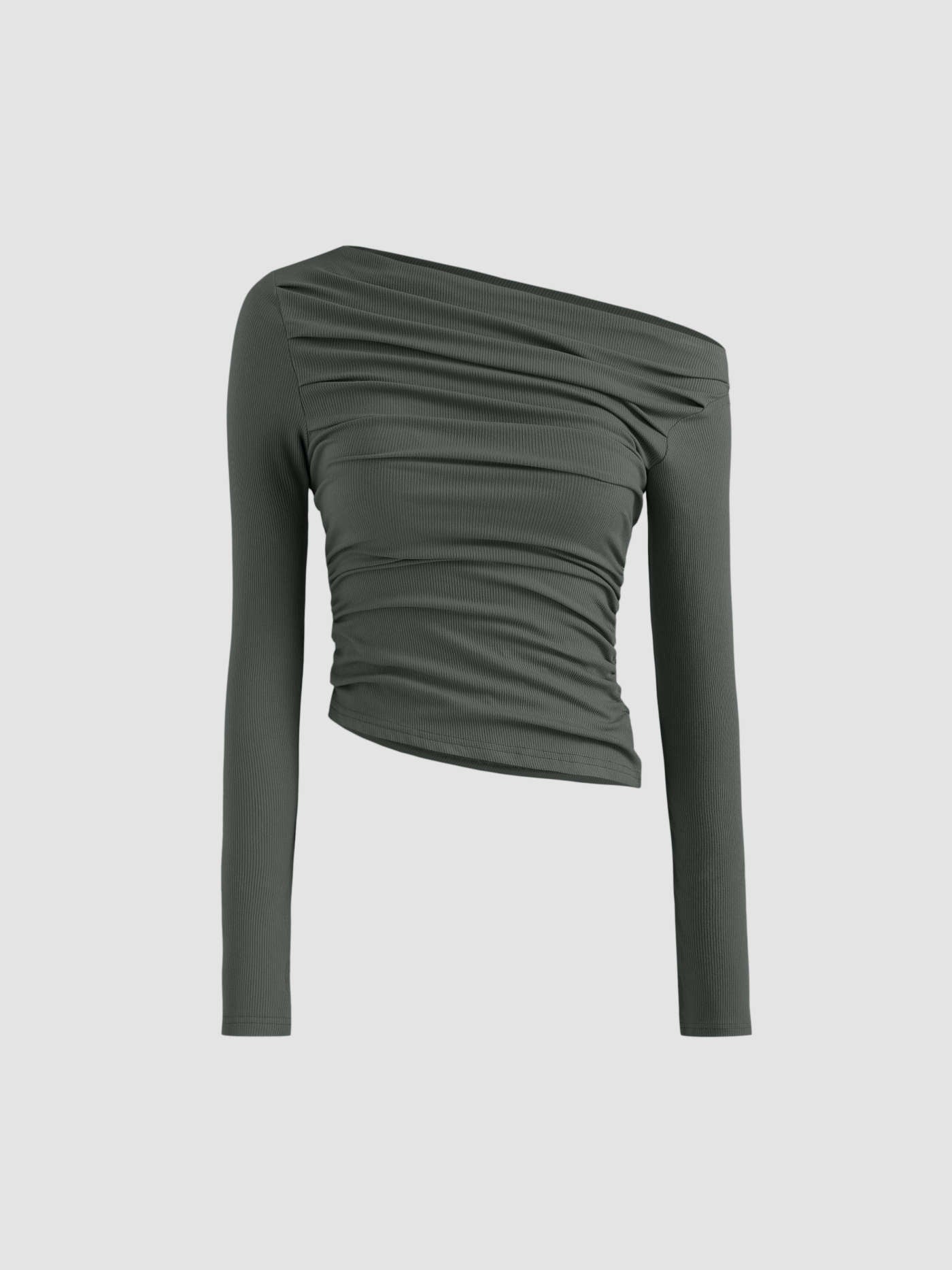 Solid Asymmetrical Neck Long Sleeve Top - LA FEMME WANDERER