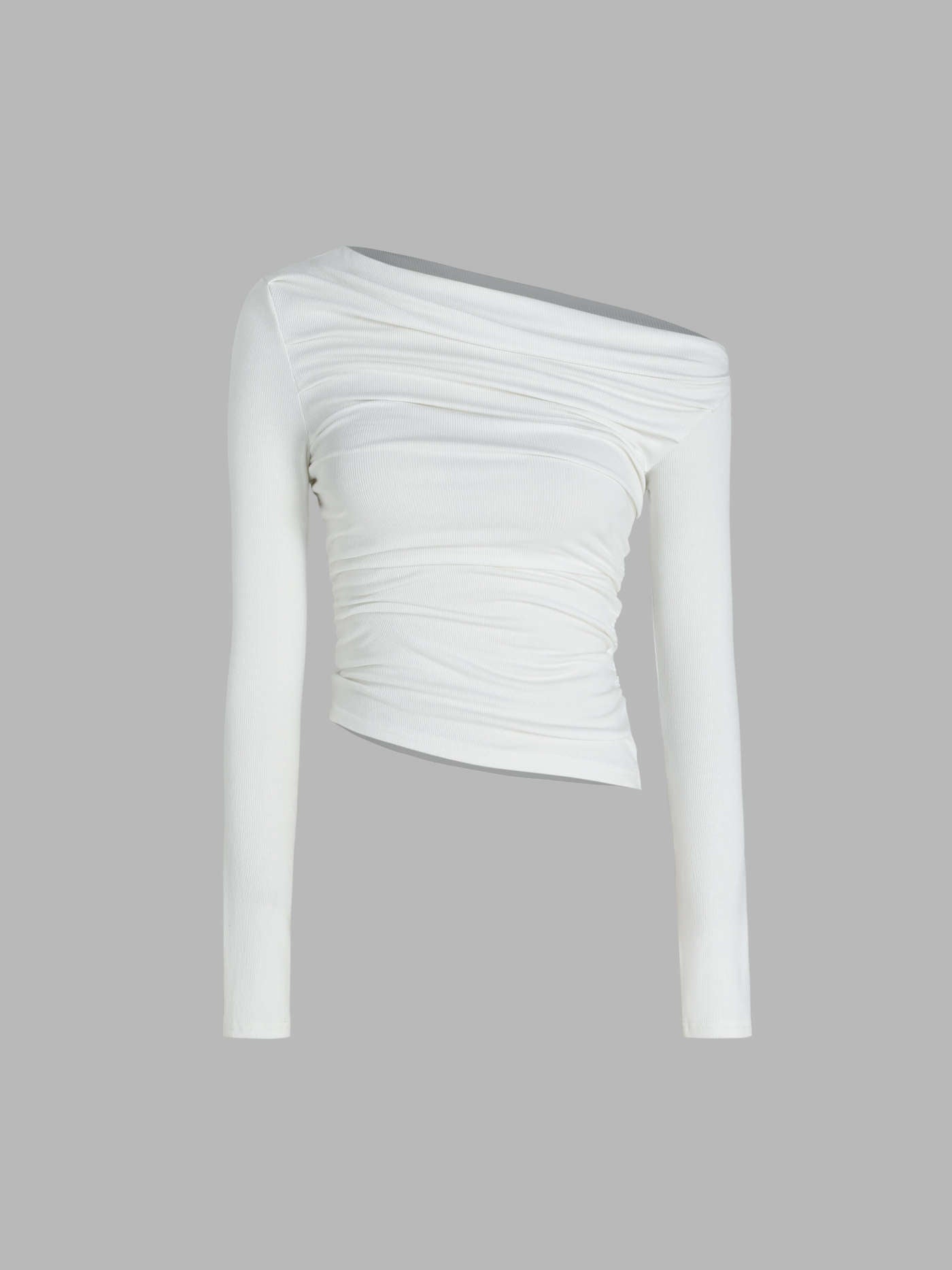 Solid Asymmetrical Neck Long Sleeve Top - LA FEMME WANDERER