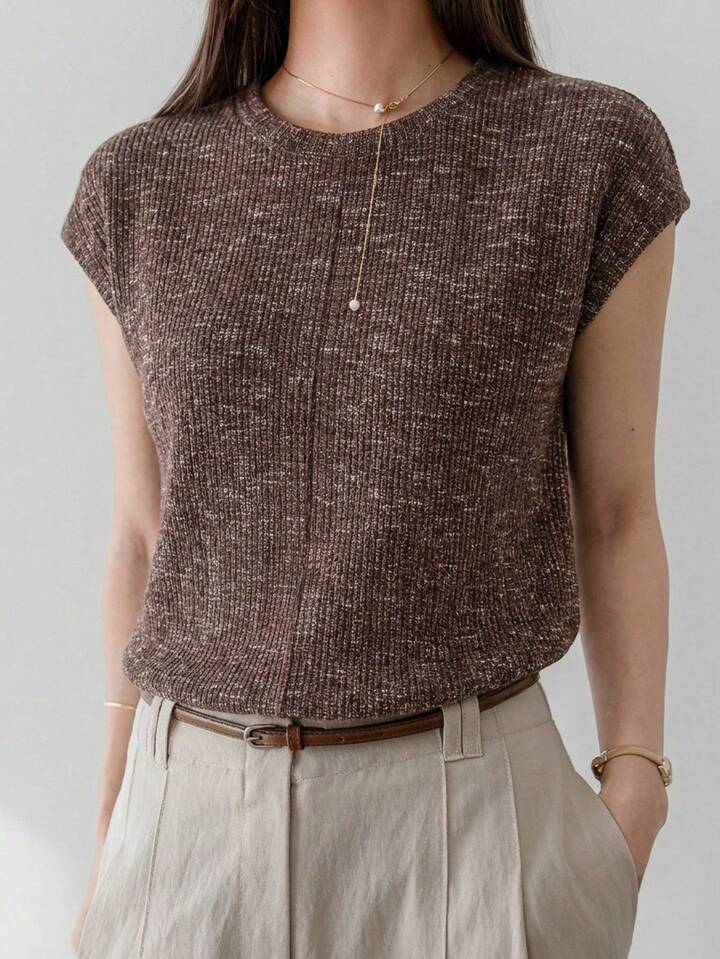 Minimal Style Ribbed Sweater Top