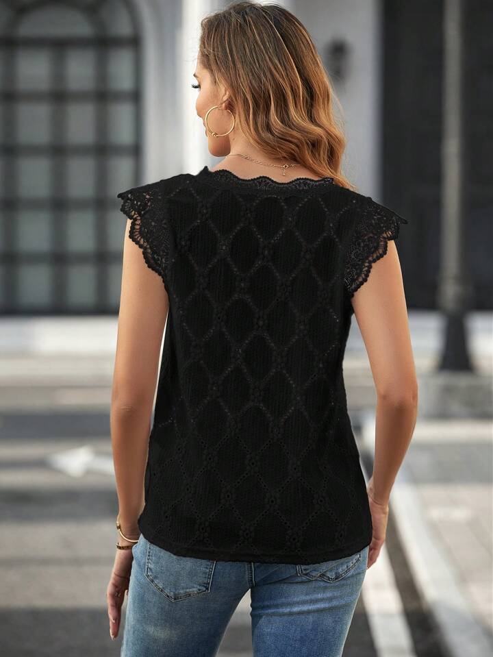 Luxe Line Crochet Cap Sleeve Blouse