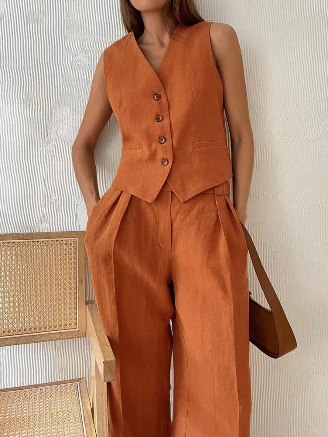 Always Chic Cotton & Linen Pants Matching Set - LA FEMME WANDERER