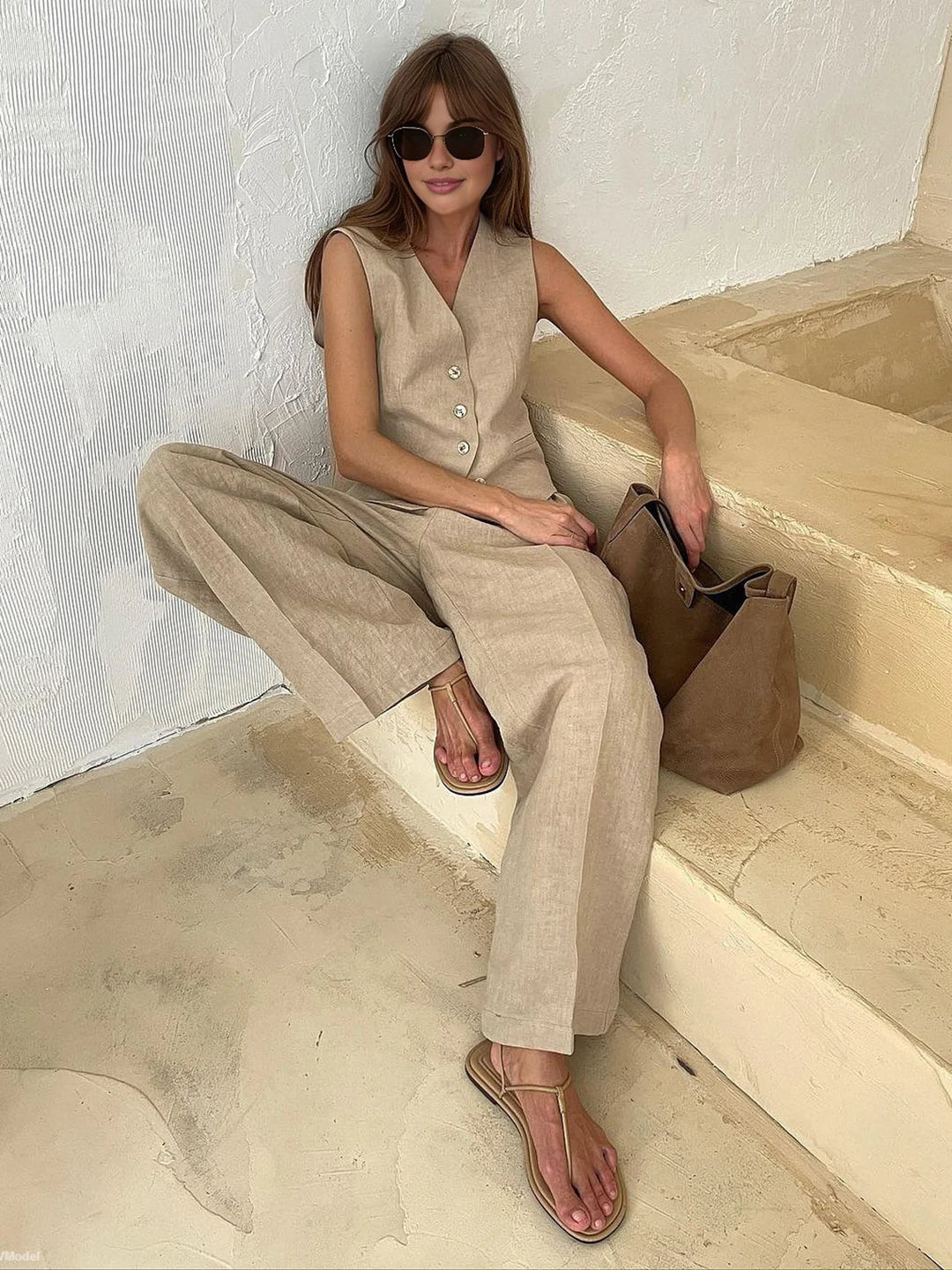 Always Chic Cotton & Linen Pants Matching Set - LA FEMME WANDERER