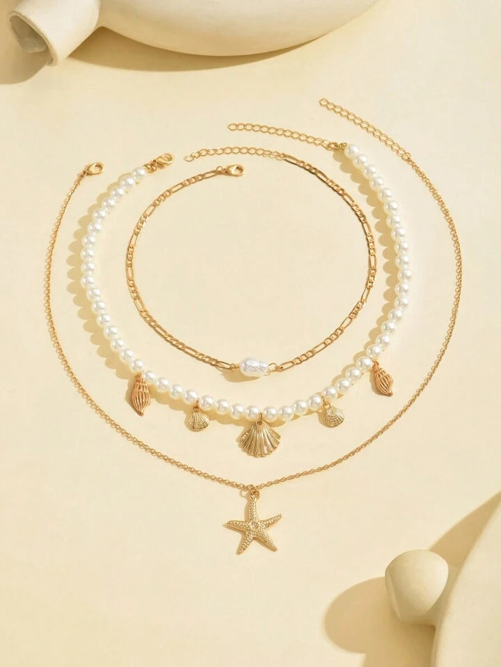 Seaside Elegance Pearl Necklace Set – 3PCS