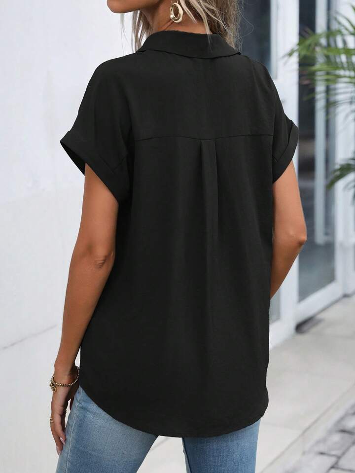 Must-have Short-sleeved Lapel Button Shirt Top - LA FEMME WANDERER