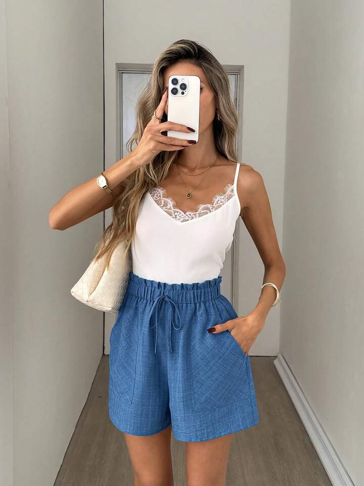 Lightweight Textured Shorts – Elastic High Waist Everyday Comfort