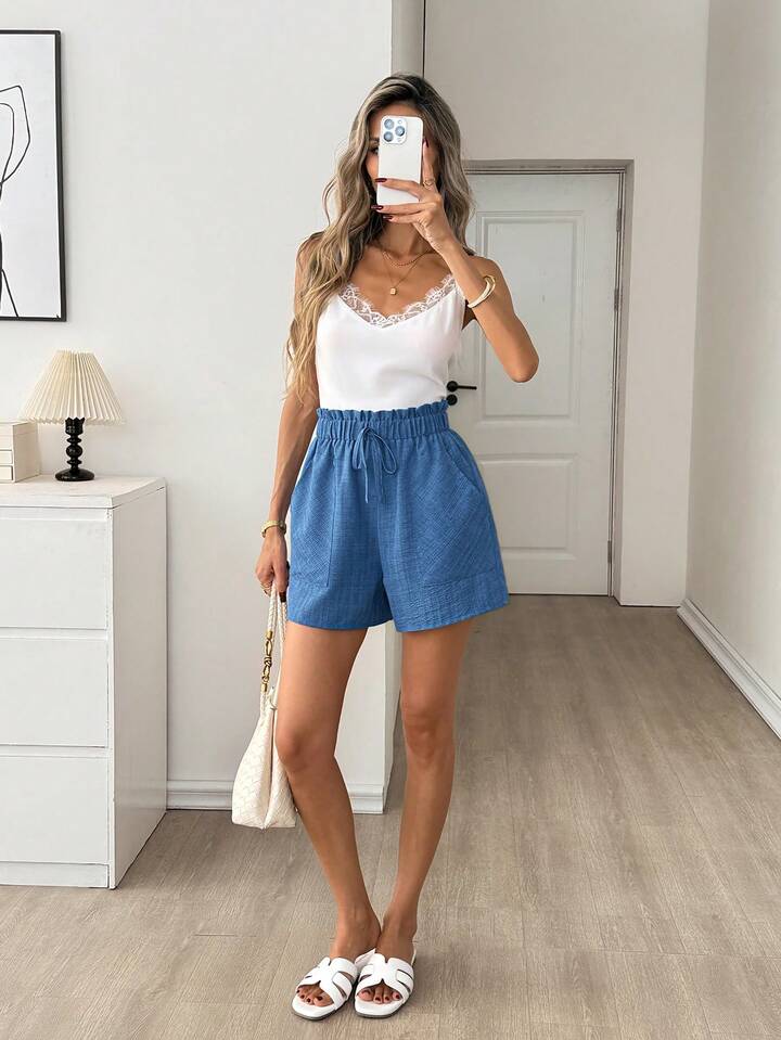 Lightweight Textured Shorts – Elastic High Waist Everyday Comfort