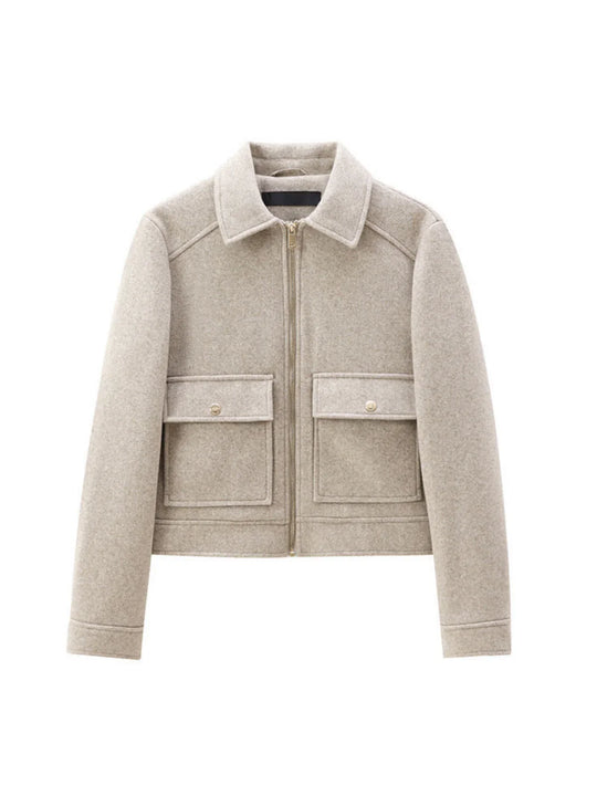 Tweedjacke mit Revers und Reißverschluss